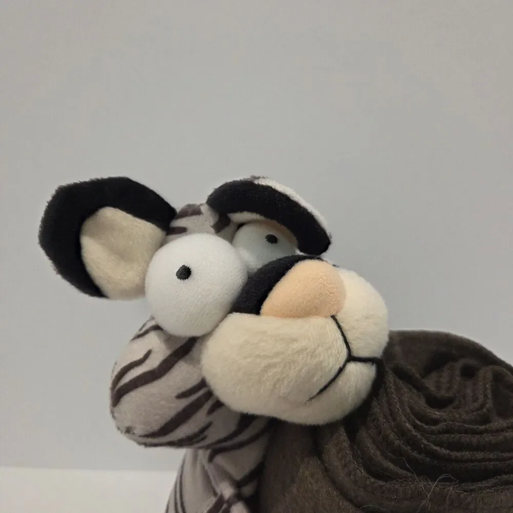 Korean Air Plush Grey Tiger Stuffed Animal With Brown Blanket